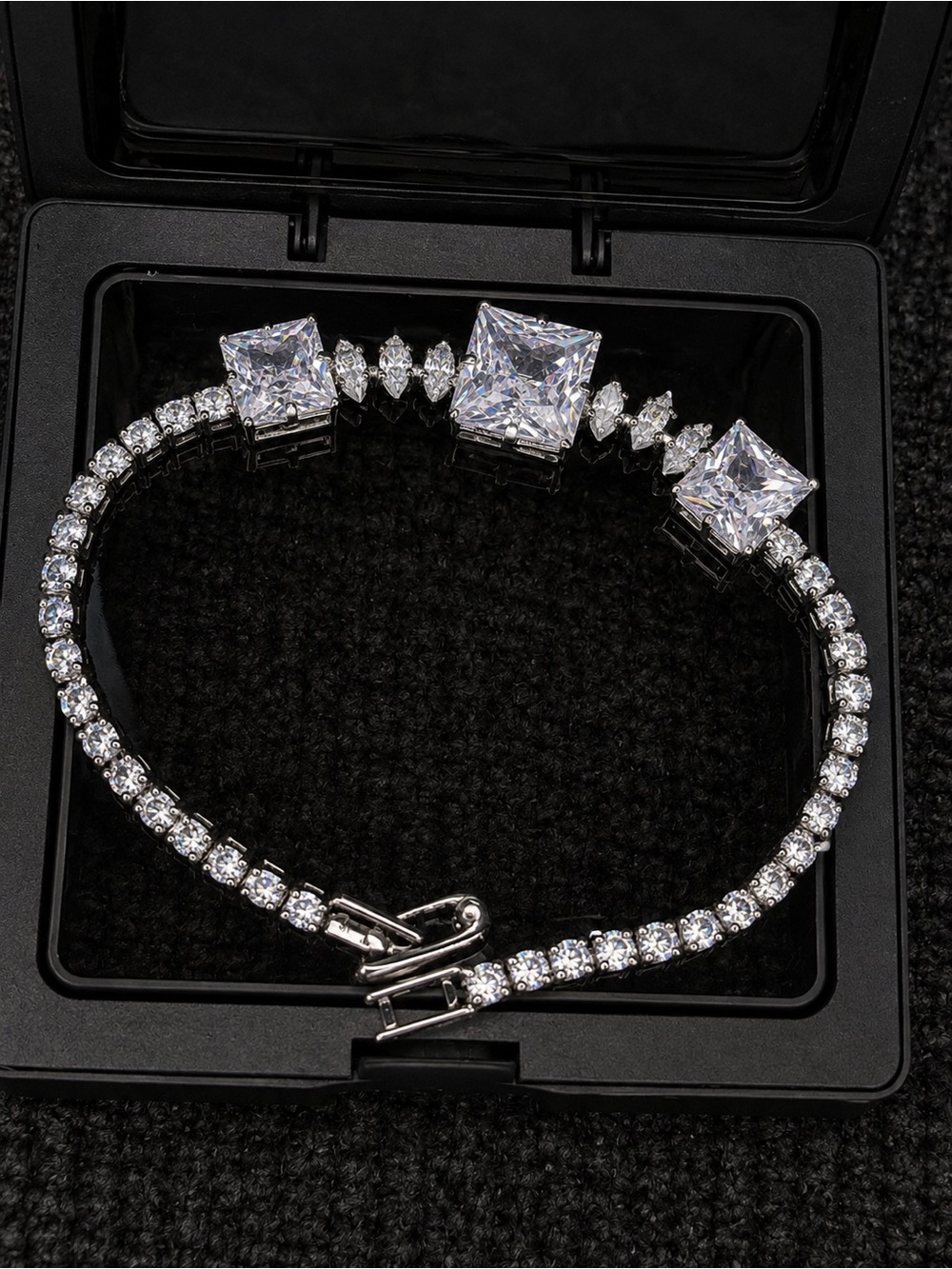 Silver Tennis Bracelet with Square Accents